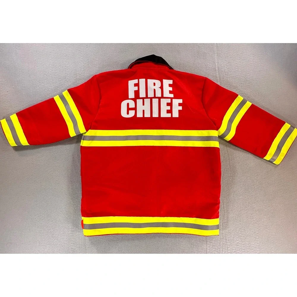 Melissa & Doug Kids Fire Chief Costume Jacket Red Reflective Dress Up Coat